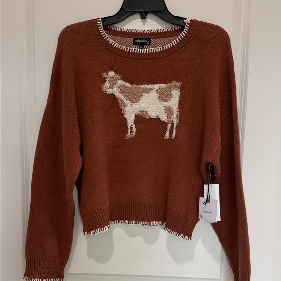 Originality Sweaters - Rust Cow Design Sweater by Cupcakes and Cashmere